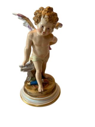 Antique Meissen Porcelain Group Of Cupid With Marriage Contract