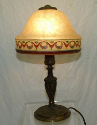 Antique Art Deco Bellova Boudoir Table Lamp Signed Base & Shade 1135 Acid Etched