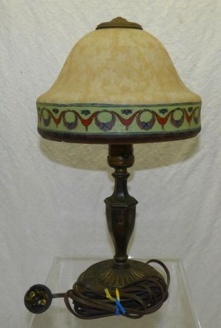 Antique Art Deco Bellova Boudoir Table Lamp Signed Base & Shade 1135 Acid Etched 2