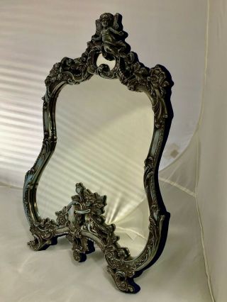 Sterling Silver Vanity Dressing Table Top Mirror Cherubs Flowers Hallmark