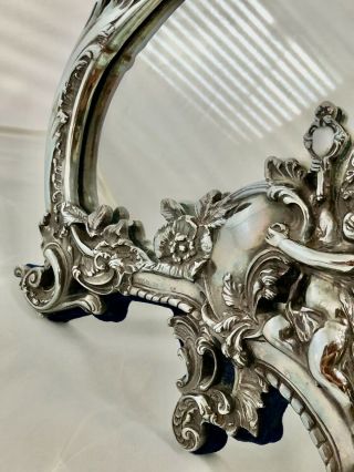 Sterling Silver Vanity Dressing Table Top Mirror Cherubs Flowers Hallmark 5
