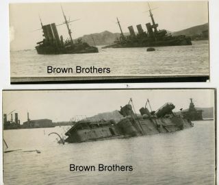 Vintage 1904 Russo - Japanese War Russian Fleet Destroyed Port Arthur Photos (2)