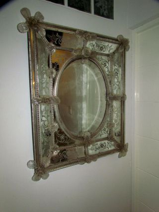 Antique Venetian Etched Glass Wall Mirror Italian