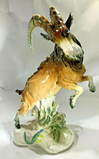 Large Karl Ens Ibex Goat Porcelain Figurine With Lizard Germany