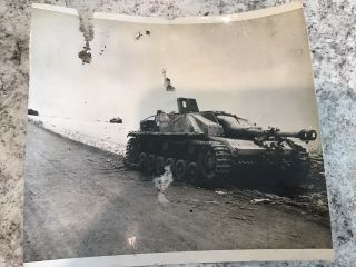 Large Rare Ww2 Photo Of Destroyed German Tank