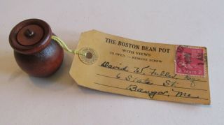 Souvenir 1,  75 " Boston Bean Pot Wooden Vintage Postcard With 2 Cent Stamp 1929