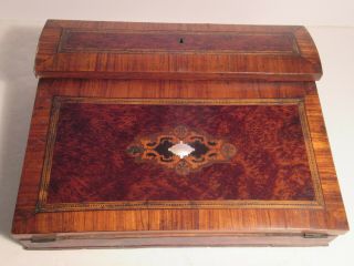Antique English Writing Slope Lap Desk Box Intricate Marquetry Exquisite Woods