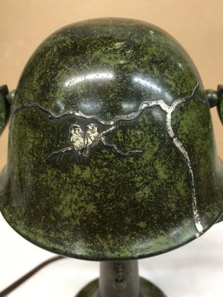 ANTIQUE MISSION ARTS CRAFTS HEINTZ STERLING SILVER ON BRONZE ART LAMP Helmet 3