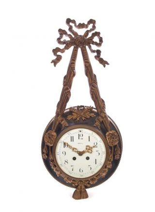 French Gilt Bronze And Tole Case Ribbons & Bows Cartel Wall Clock 1890