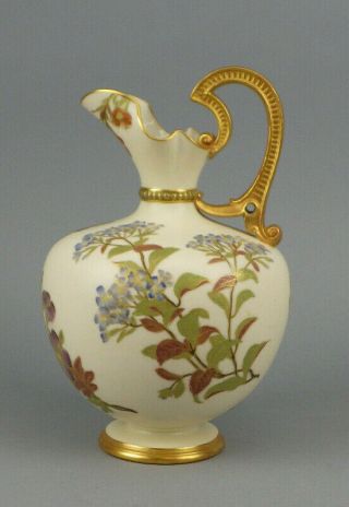 Antique 10 1/2 " Royal Worcester Ewer Vase Hand Painted Flowers