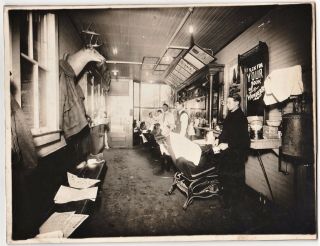 Rare Old Photo Barber Shop Interior Ca 1910 Oil City Pa - Advertising Signs Etc
