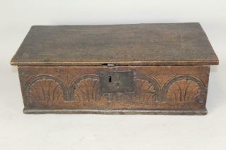 Rare Pilgrim 17th C Carved English Bible Box With Makers Initials In Old Surface