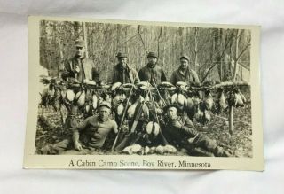 Vintage Real Photo Postcard Cabin Camp Boy River Minnesota Duck Hunters & Guns