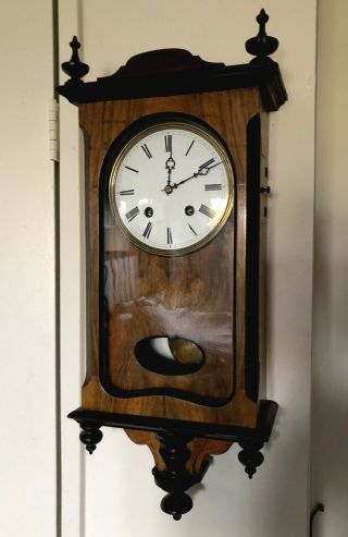 Early Antique Biedermeier Style Black Forest Wall Clock With Burled Wood