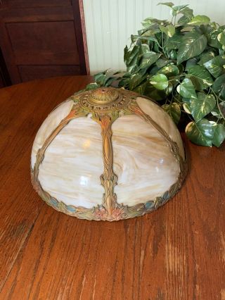 Antique Art Nouveau Curved Slag Stained Glass Lamp Shade
