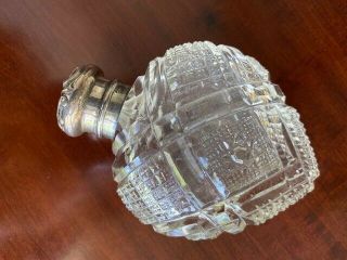 Antique Cut Glass Sterling Silver Heart Shaped Perfume Bottle