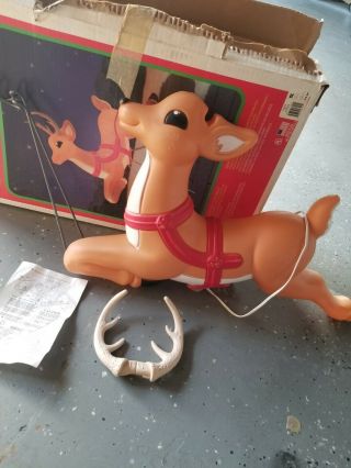 Vtg 1999 Grand Venture Reindeer Christmas Lighted Blow Mold With Stand