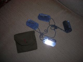 World War Ii Dog Tags In Pouch Set Of 4 Soldier Louis Ohlin Illinois