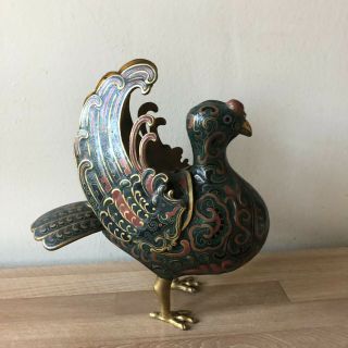 Large Vintage Chinese Cloisonne Mythical Bird Figurine Signed