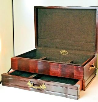 Vintage Reed & Barton Mahogany Wood Silverware Storage Chest Box With Drawer