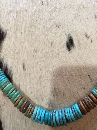 Vintage NATIVE AMERICAN STERLING SILVER BENCH BEADS NATURAL TURQUOISE Necklace 4