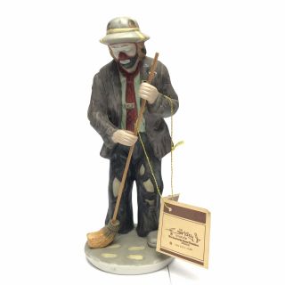 Emmett Kelly Jr Flambro Hobo Clown Sweeping With Broom Figurine Vintage