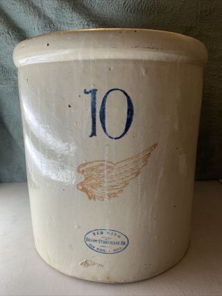 Vintage Antique Red Wing Union Stoneware 10 Gallon Crock Large Wing