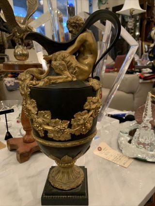 Antique Gilt Bronze And Black Patina Ewers/pitchers With Mythological Detail