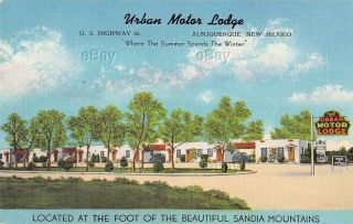 Vintage Postcard Urban Motor Lodge Route 66 Hwy Albuquerque Nm Sandia Mountains