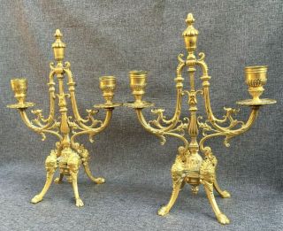 Antique French Empire Style Chandeliers Candlesticks Bronze 19th Century