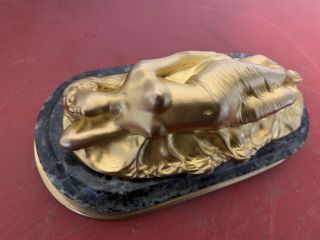 Antique 19 Century Fine French Jean Garnier Gilt Bronze Of Nude Woman Rare 5