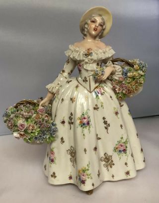Vintage Ceramic Luigi Fabris Lady Figurine Italian Flowers Lace