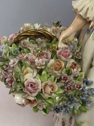 Vintage Ceramic Luigi Fabris Lady Figurine Italian Flowers Lace 6