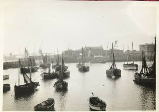 Vintage Old Photograph Fishing Boats In Folkestone Harbour Kent 1930’s