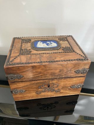 Rare 19th Century English Jewelry Box Tea Caddy With Wedgewood Cameo