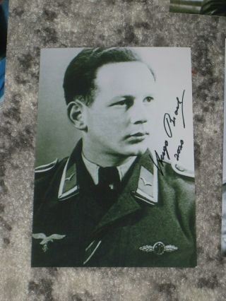 German Ace Pilot Hugo Broch Signed 4x6 Photo Ww Ii Knight 