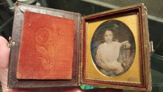 Sixth Plate Daguerreotype Early Image In Book - Style Case - Pink Tinting