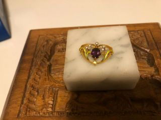 Antique Victorian 14k Yellow Gold Amethyst & Seed Pearl Brooch - Pin