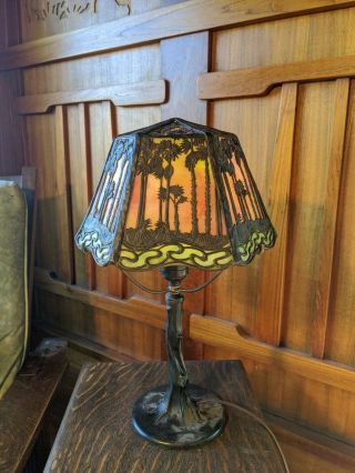 Handel Closed Top Palm Landscape Desk Lamp,  Mission Arts&crafts