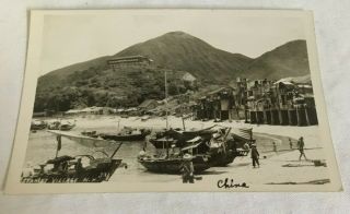 Vintage Rppc Hong Kong China Postcard Stanley Village