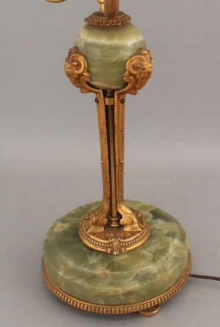 Large Triple Light Antique Neoclassical Agate & Gold Gilt Bronze Table Lamp 3
