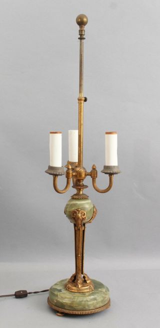 Large Triple Light Antique Neoclassical Agate & Gold Gilt Bronze Table Lamp 6