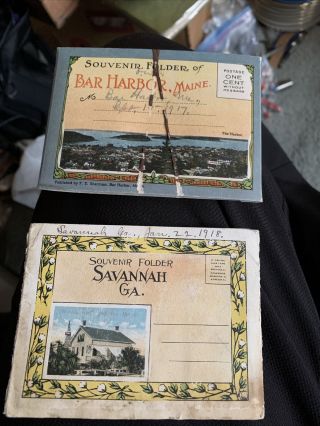 2 Vintage Souvenir Postcard Folders Maine & Georgia From Philip Peabody 1917 - 18