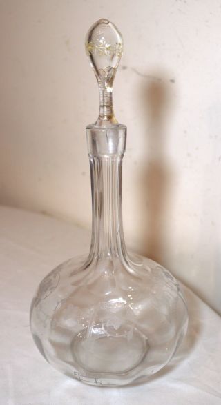 antique 1800 ' s hand cut etched clear crystal liquor wine decanter glass bottle 2