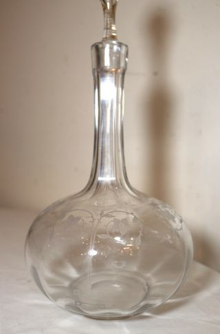 antique 1800 ' s hand cut etched clear crystal liquor wine decanter glass bottle 3
