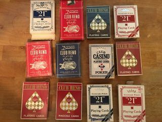 Vintage 12 Decks Arrco Playing Cards Club Reno 21 Club Casino Tax Stamps