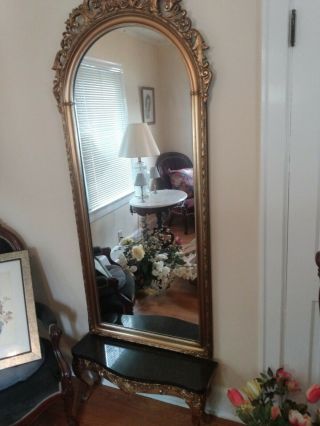 Antique Pier Mirror With Black Marble Top Console Table