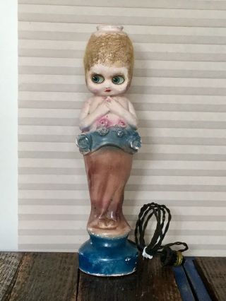 Antique Carnival Chalkware Kewpie Doll Lamp,  Real Hair