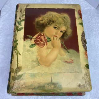 Antique Victorian Celluloid Music Box Photo Album Young Girl With Rose,  Photos