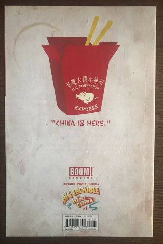 Big Trouble in Little China 1 2014 Boom Studios 1:50 RI Virgin Variant Comic 2